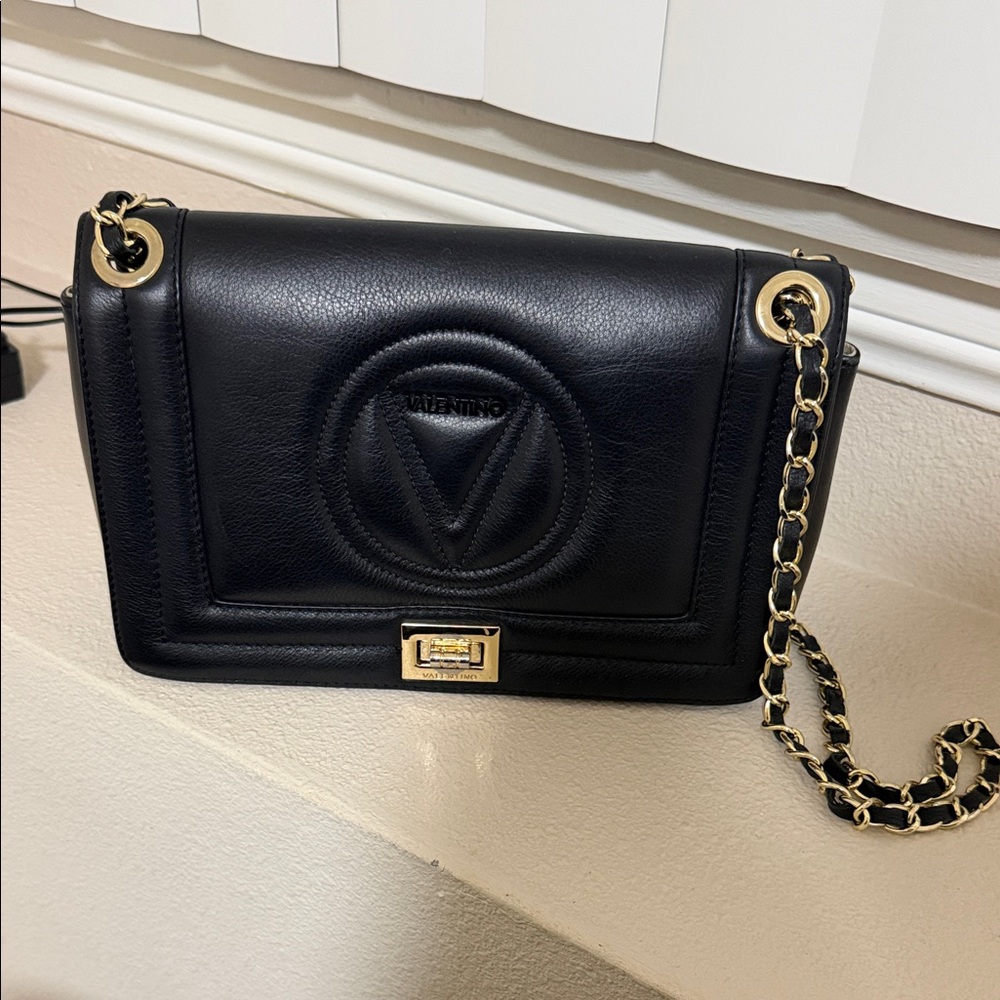 Valentino Black Crossbody Bag with Gold Chain